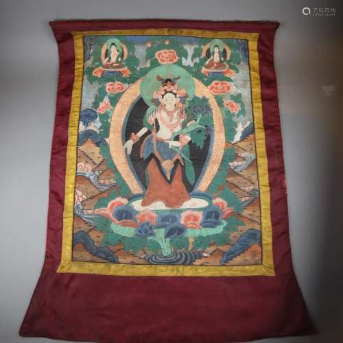 Thangka, - Tibet, Tempera auf Tuch, mittig stehend…