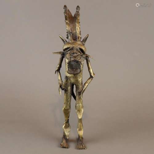 Bronzefigur - Benin, aufrecht stehende Gottheit mi…
