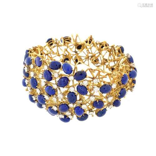 Vintage Diamond, Lapis and 18K Bracelet