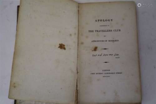 (ROSE, William Stuart) Apology Addressed to the Travellers Club or Anecdotes of Monkeys, 1825.