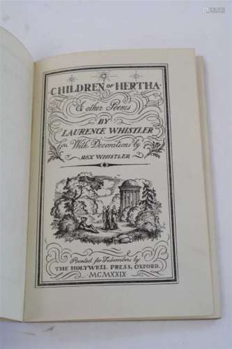 WHISTLER, Lawrence, Children of Hertha and Other Poems. With decorations by Rex Whistler. Holywell