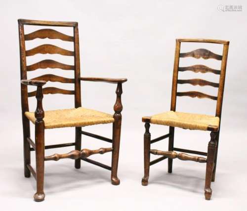 A MATCHED SET OF SIX 19TH CENTURY ASH AND ELM LADDER