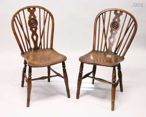TWO 19TH CENTURY YEW AND ELM WINDSOR DINING CHAIRS,