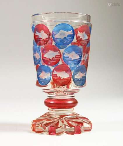 AN UNUSUAL 19TH CENTURY BOHEMIAN PEDESTAL GLASS,
