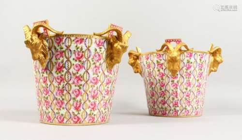 A VERY GOOD PAIR OF SEVRES PORCELAIN ICE PAILS, with