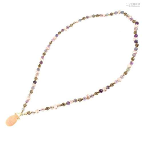 Gemstone, Pearl and 14K Necklace