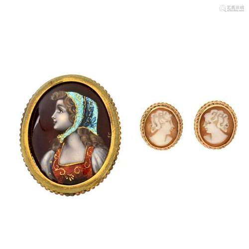 Antique Portrait Brooch and Cameo Earrings