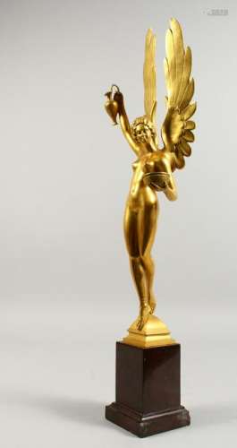 A GOOD GILT BRONZE FIGURE, of a standing winged female