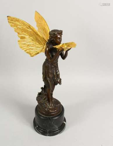 A BRONZE FIGURE OF A FAIRY, 20TH CENTURY, standing