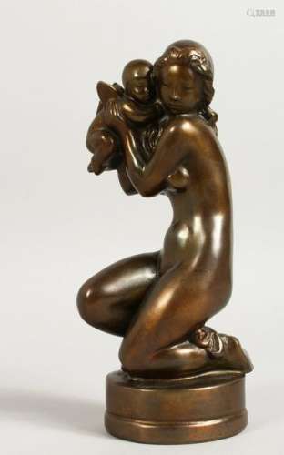 A SMALL CAST METAL GROUP, 20TH CENTURY, a young