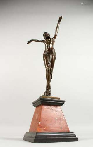 AN ART DECO STYLE BRONZE OF DANCERS, on a tapering