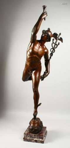 AFTER GIAMBOLOGNA  A GOOD LARGE BRONZE OF HERMES, on a