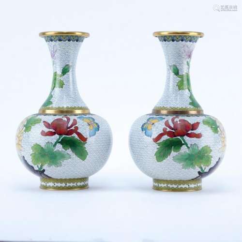 Pr Vintage Chinese Brass and Cloisonne Vases
