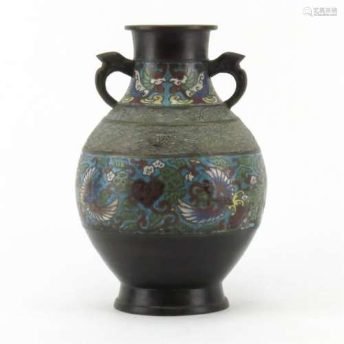 Antique Japanese ChamplevÃ© Enamel Bronze Vase