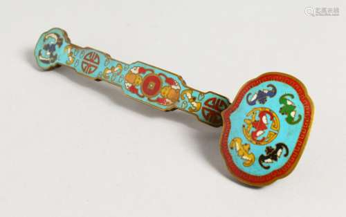 A CHINESE ENAMEL DECORATED RUYI SCEPTRE.  8ins long.