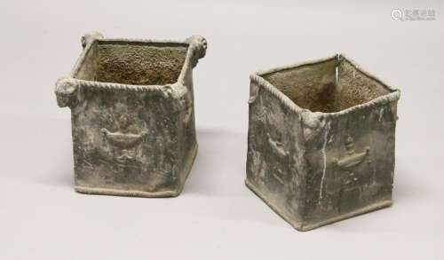 A PAIR OF 19TH/20TH CENTURY LEAD PLANTERS, of square