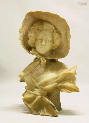 A GOOD LARGE LATE 19TH CENTURY CARVED ALABASTER BUST OF