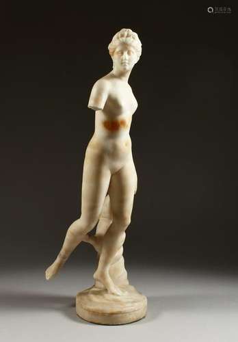 A LATE 19TH CENTURY CARVED ALABASTER STANDING FEMALE