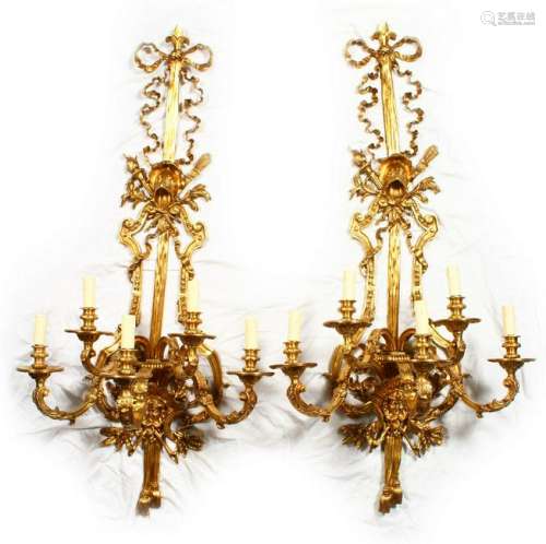 A LARGE, IMPRESSIVE PAIR OF CLASSICAL STYLE ORMOLU FIVE
