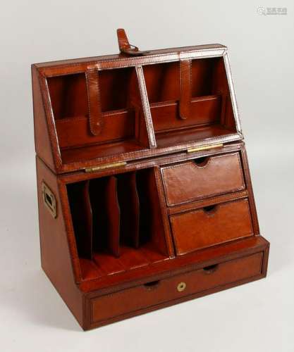 A GOOD LEATHER STATIONERY BOX.  15ins wide x 9ins deep