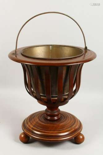 A DUTCH MAHOGANY JARDINIERE, with brass liner.  16ins