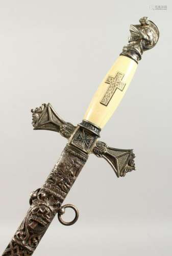 A MASONIC SWORD AND SCABBARD.  38.5ins long.