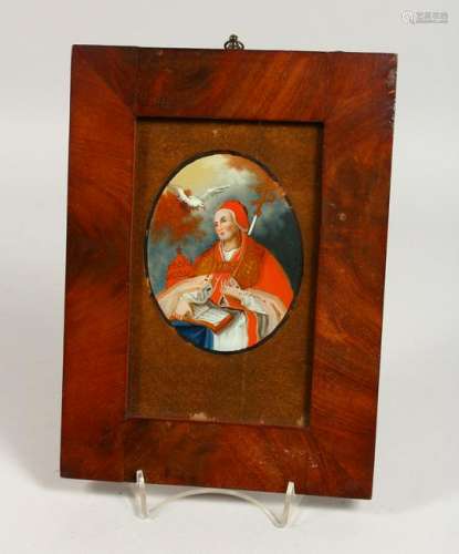 AN 18TH/19TH CENTURY REVERSE PAINTING ON GLASS,
