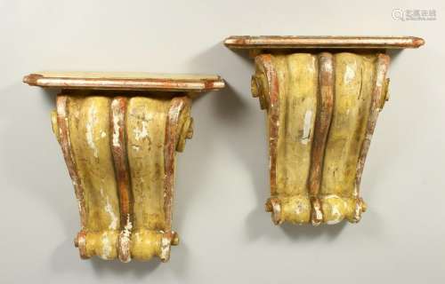 A PAIR OF 19TH/20TH CENTURY CARVED, GESSO AND PAINTED