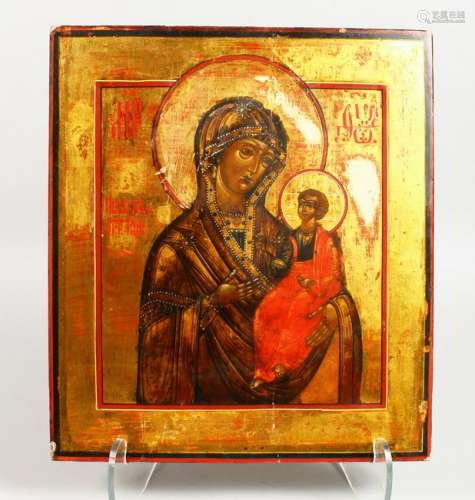 A VERY GOOD RUSSIAN ICON.  Madonna and Child, on a