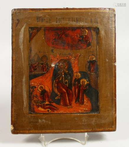 AN EARLY RUSSIAN ICON, on a wooden panel.  9.5ins x