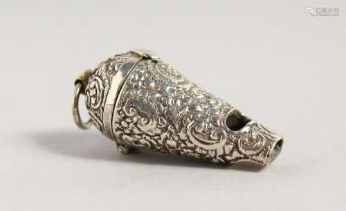 A NOVELTY SILVER EMBOSSED WHISTLE.