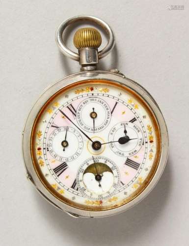 A SILVER FOUR DIAL POCKET WATCH, the back with an