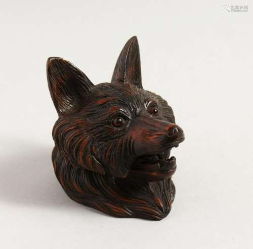 A BLACK FOREST CARVED WOOD FOX INKWELL.