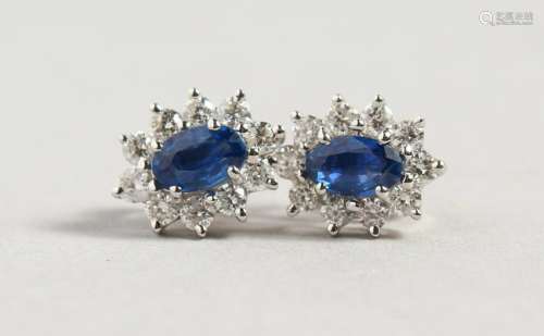 A PAIR OF 18CT WHITE GOLD, SAPPHIRE AND DIAMOND