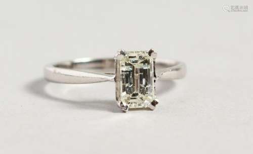 AN 18CT WHITE GOLD EMERALD CUT DIAMOND RING of 1CT