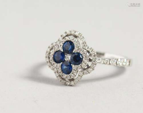 AN 18CT WHITE GOLD, SAPPHIRE AND DIAMOND RING, in the