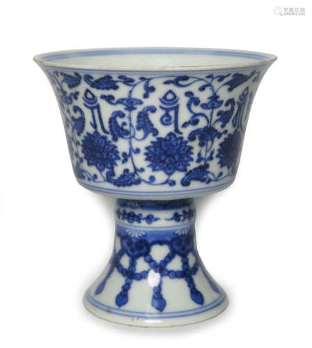 Blue & White Porcelain Stem Cup, QianLong Mark & Period