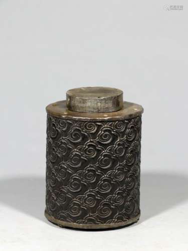 A Chinese Carved Zitan Tea Can with Tin Inlaid