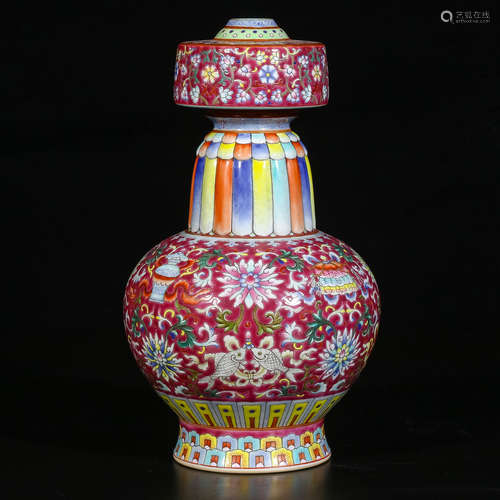 A Chinese Red Ground Famille-Rose Porcelain Water Pot