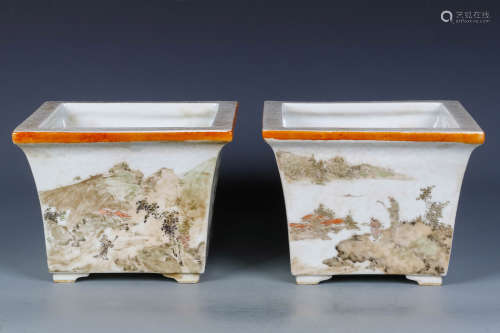 A Pair of Chinese Famille-Rose Porcelain Planters