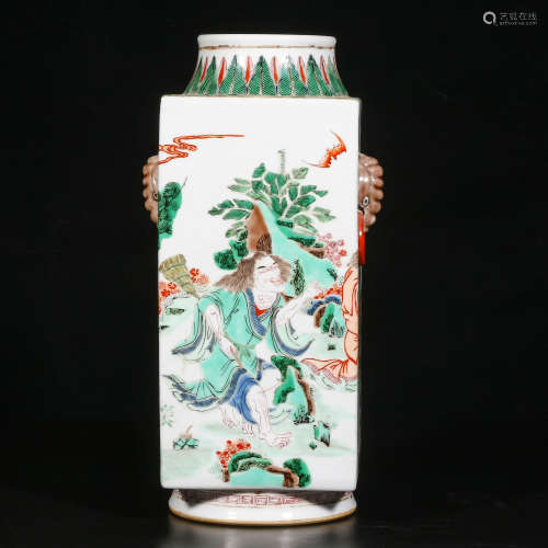 A Chinese Wu-Cai Glazed Porcelain Square Vase