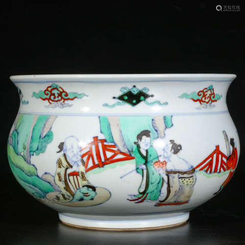 A Chinese Wu-Cai Glazed Porcelain Incense Burner