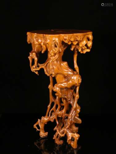 A Chinese Carved Boxwood Root Stand