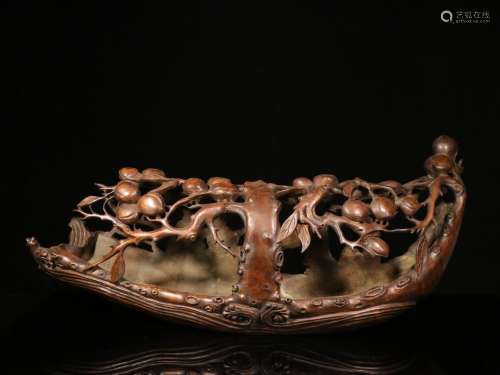 A Chinese Carved Bamboo Boat Decoration