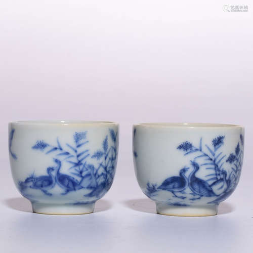 A Pair of Chinese Blue and White Porcelain Cups