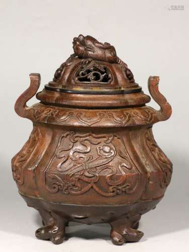 A Chinese Carved Bamboo Incense Burner