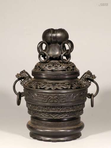 A Chinese Carved Zitan Incense Burner