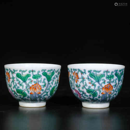 A Pair of Chinese Dou-Cai Glazed Porcelain Cups