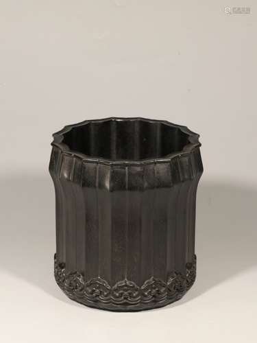 A Chinese Carved Zitan Brush Pot