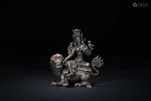 Qing dynasty silver auspicious beast and Tara statue